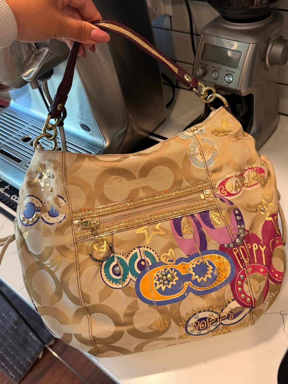 Coach Signature 15311 Jazzy Poppy Multi Canvas Handbag Purse *FLAWED* - Picture 3 of 10